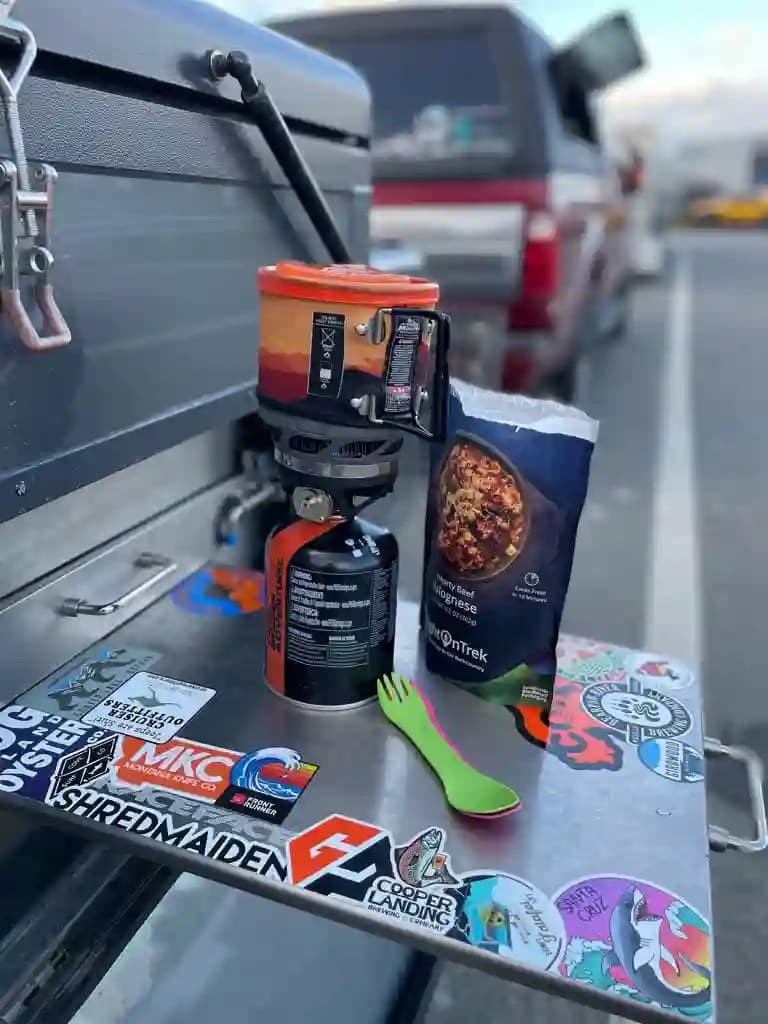 Camp cooking on the OP4 slide-out kitchen, Kodiak Island